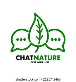 Chat nature vector logo template. This design use consultation and leaf symbol. Suitable for environment.