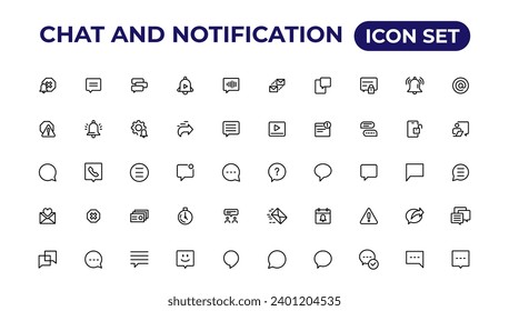 Chat and notification line icons collection. Bell, message, like, reminder, devices icons. 
