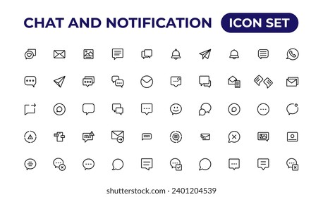 Chat and notification line icons collection. Bell, message, like, reminder, devices icons. 
