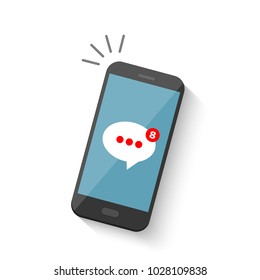 Chat notification in the smartphone. Vector illustration in flat style.