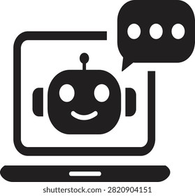 Chat on Laptop Icon Modern Chat on Laptop and Online Communication Black Fill Vector Icons Perfect for Remote Work, Virtual Meetings, AI Chatbots, Customer Support, and Digital Messaging Platforms Isolated on transparent background