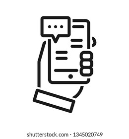 Chat on mobile. Stroke outline style. Vector. Isolate on white background.