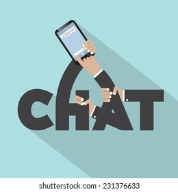 Chat On Mobile Typography Design Vector Illustration