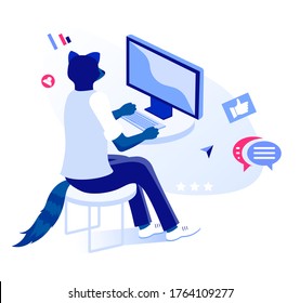 To chat online background. Modern illustration slider site page. Concept using social networks for Dating and communication vector image. Web banner convenient communication via the Internet design.