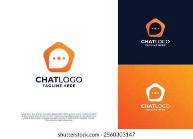 Chat with pentagon shape logo design collection