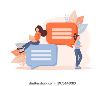 Chat people for concept design. Vector text. Business people teamwork. Social media concept. Flat vector character illustration. Characters talking.