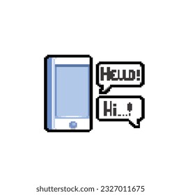 chat and phone in pixel art style