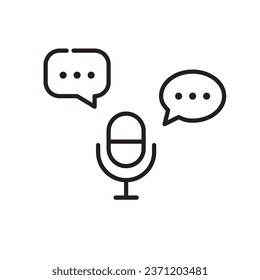 Chat podcast. Microphone and speech bubbles. Invited guests. Pixel perfect, editable stroke
