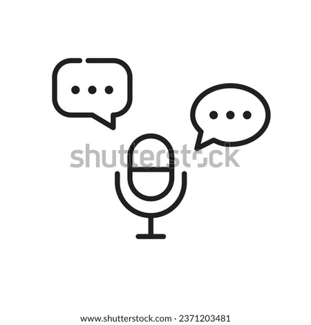 Chat podcast. Microphone and speech bubbles. Invited guests. Pixel perfect, editable stroke