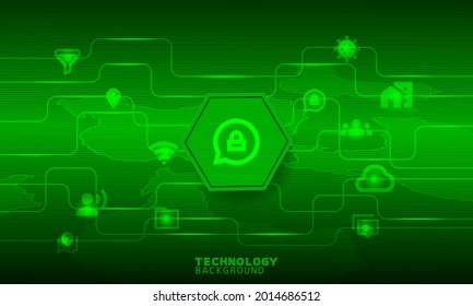Icono de chat privado en un hexágono verde. Concepto de conexión y comunicación.