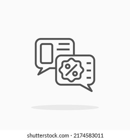 Chat Promotion Discount line icon. Editable stroke and pixel perfect. Can be used for digital product, presentation, print design and more.