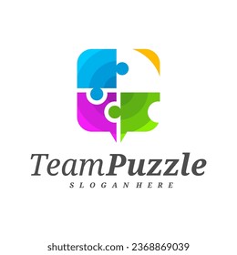Chat Puzzle logo design vector template, Vector label of puzzle, illustration, Creative icon, design concept