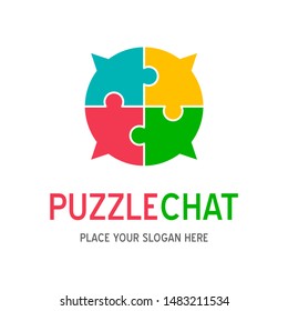 Chat with puzzle symbol vector template. This logo can be used for community or forum