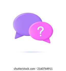 Chat question 3d icon. Symbol of problem, faq, survey. Vector illustration.
