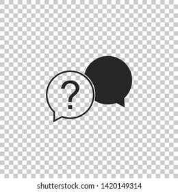 Chat question icon isolated on transparent background. Help speech bubble symbol. FAQ sign. Question mark sign. Flat design. Vector Illustration