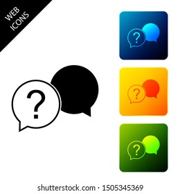 Chat question icon isolated on white background. Help speech bubble symbol. FAQ sign. Question mark sign. Set icons colorful square buttons. Vector Illustration
