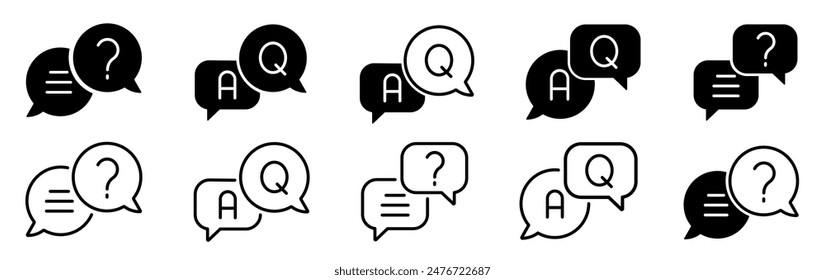 Chat question icon set. Answer, comment, faq, ask or request.