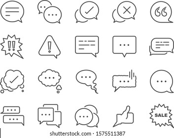 Chat and quote line icon set. Included icons as Bubble, talk, Social media message, discuss, speech, comment and more.