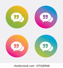 Chat Quote sign icon. Quotation mark symbol. Double quotes at the end of words. Gradient flat buttons with icon. Modern design. Vector