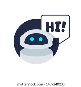 Chat robot say hi.Vector flat cartoon icon  illustration and speak bubble