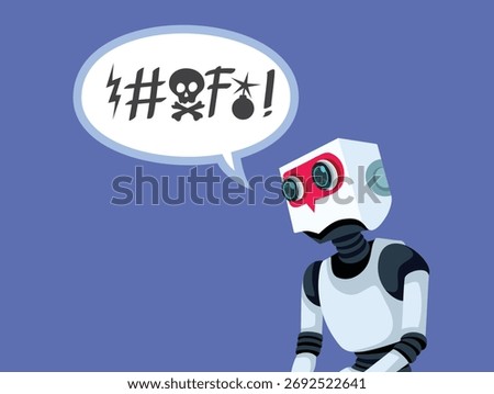 
 Chat Robot Using Foul Language Out of Control Vector Illustration. Ai chatbot having errors and hallucinating talking in a rude way