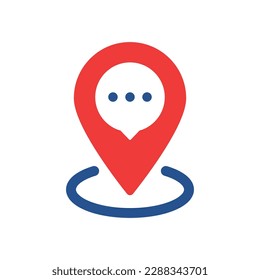 chat room icon with red pinpoint and speech bubble. flat simple trend modern logotype graphic design web element isolated on white. concept of abstract badge for local chatroom or messenger button