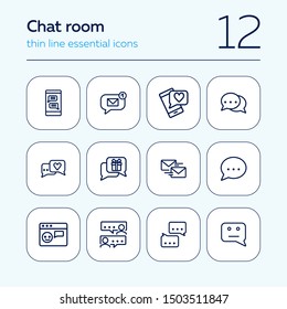 Chat room line icon set. Speech bubbles, technology, texting. Social media concept. Can be used for topics like communication, correspondence, message
