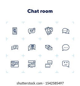 Chat room line icon set. Speech bubbles, technology, texting. Social media concept. Can be used for topics like communication, correspondence, message