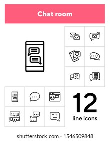 Chat room line icon set. Speech bubbles, technology, texting. Social media concept. Can be used for topics like communication, correspondence, message
