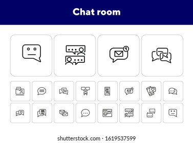 Chat room line icon set. Speech bubbles, technology, texting. Social media concept. Can be used for topics like communication, correspondence, message