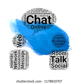 Chat room word cloud vector design creative concept. Chat room icon shape. Trendy vector word collection.