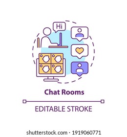 Chat Rooms Concept Icon. New Media Example Idea Thin Line Illustration. Synchronous Conferencing. Virtual Room. Instant Messaging. Vector Isolated Outline RGB Color Drawing. Editable Stroke