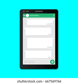 Chat Screen Display On Smartphone Design Template. Vector Illustration.