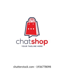 chat Shop Logo Design Template. Shopping Logo vector icon illustration design. Shopping bag icon for online shop business logo. Online store logo vector illustration. flat color style with orange.