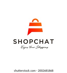 plantilla de diseño del logotipo de la tienda de chat. Diseño de la ilustración del icono del vector del logotipo de compras. Icono de bolsa de compras para el logotipo de negocios de tienda en línea.