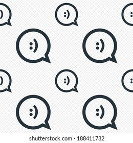 Chat sign icon. Speech bubble with smile symbol. Communication chat bubbles. Seamless grid lines texture. Cells repeating pattern. White texture background. Vector