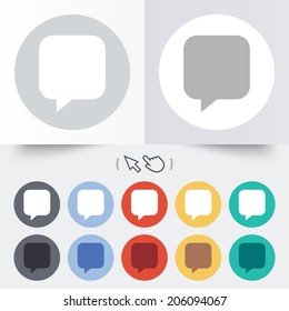 Chat sign icon. Speech bubble symbol. Communication chat bubbles. Round 12 circle buttons. Shadow. Hand cursor pointer. Vector
