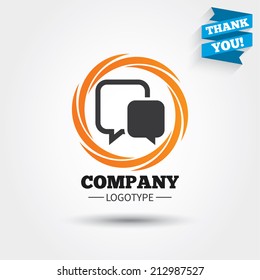Chat sign icon. Speech bubble symbol. Communication chat bubble. Business abstract circle logo. Logotype with Thank you ribbon. Vector