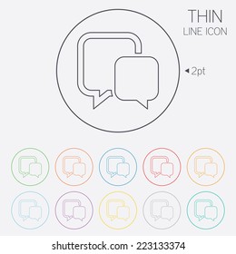Chat sign icon. Speech bubble symbol. Communication chat bubble. Thin line circle web icons with outline. Vector