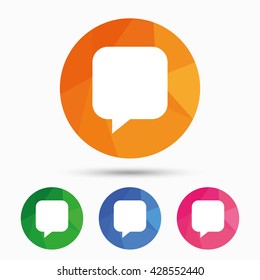 Chat sign icon. Speech bubble symbol. Communication chat bubbles. Triangular low poly button with flat icon. Vector