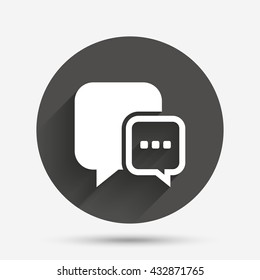 Chat sign icon. Speech bubble with three dots symbol. Communication chat bubble. Circle flat button with shadow. Vector