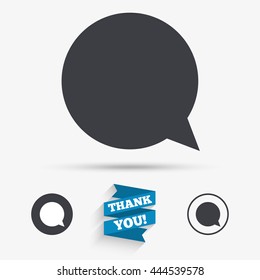 Chat sign icon. Speech bubble symbol. Communication chat bubbles. Flat icons. Buttons with icons. Thank you ribbon. Vector