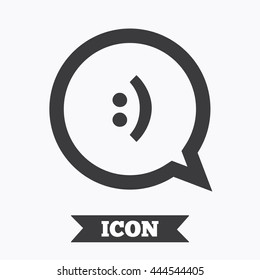 Chat sign icon. Speech bubble with smile symbol. Communication chat bubbles. Graphic design element. Flat speech bubble symbol on white background. Vector