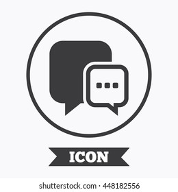 Chat sign icon. Speech bubble with three dots symbol. Communication chat bubble. Graphic design element. Flat symbol in circle button. Vector