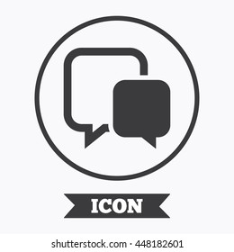 Chat sign icon. Speech bubble symbol. Communication chat bubble. Graphic design element. Flat symbol in circle button. Vector