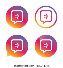 Chat sign icon. Speech bubble with smile symbol. Communication chat bubbles. Gradient buttons with flat icon. Speech bubble sign. Vector