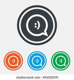 Chat sign icon. Speech bubble with smile symbol. Communication chat bubbles. Graphic design web element. Flat speech bubble symbol on the round button. Vector