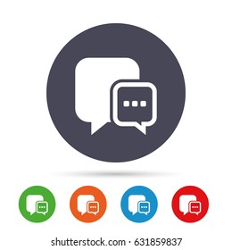 Chat sign icon. Speech bubble with three dots symbol. Communication chat bubble. Round colourful buttons with flat icons. Vector