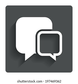 Chat sign icon. Speech bubbles symbol. Communication chat bubbles. Gray flat button with shadow. Modern UI website navigation. Vector