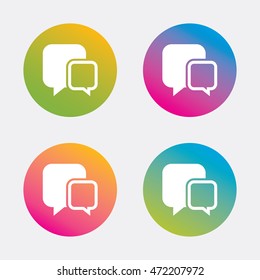 Chat sign icon. Speech bubbles symbol. Communication chat bubbles. Gradient flat buttons with icon. Modern design. Vector